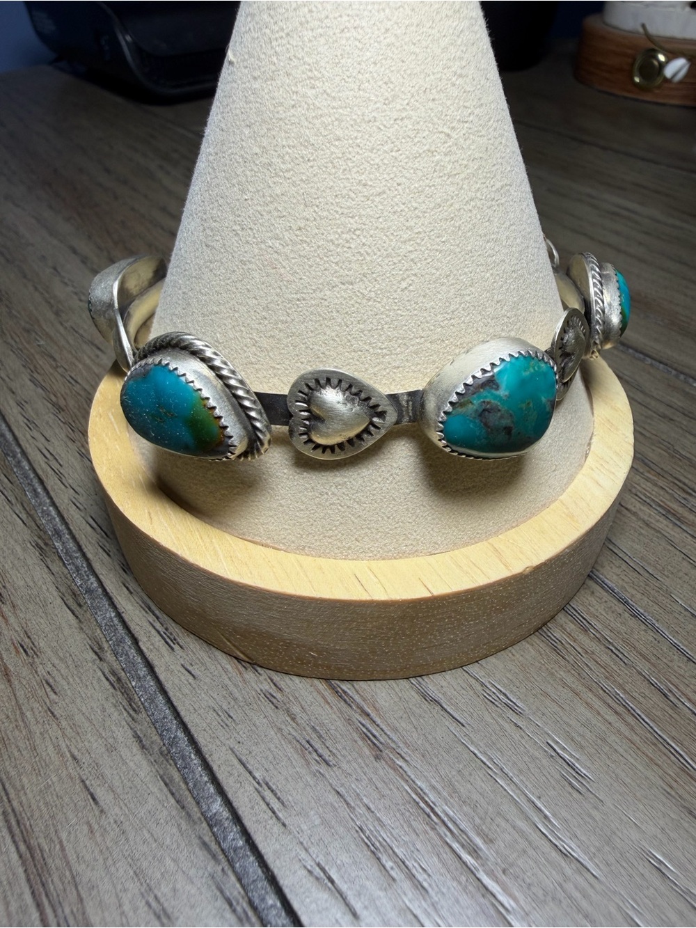 Turquoise Sterling Silver Teardrop Bangle Bracelet Native Made by Chris Etsitty